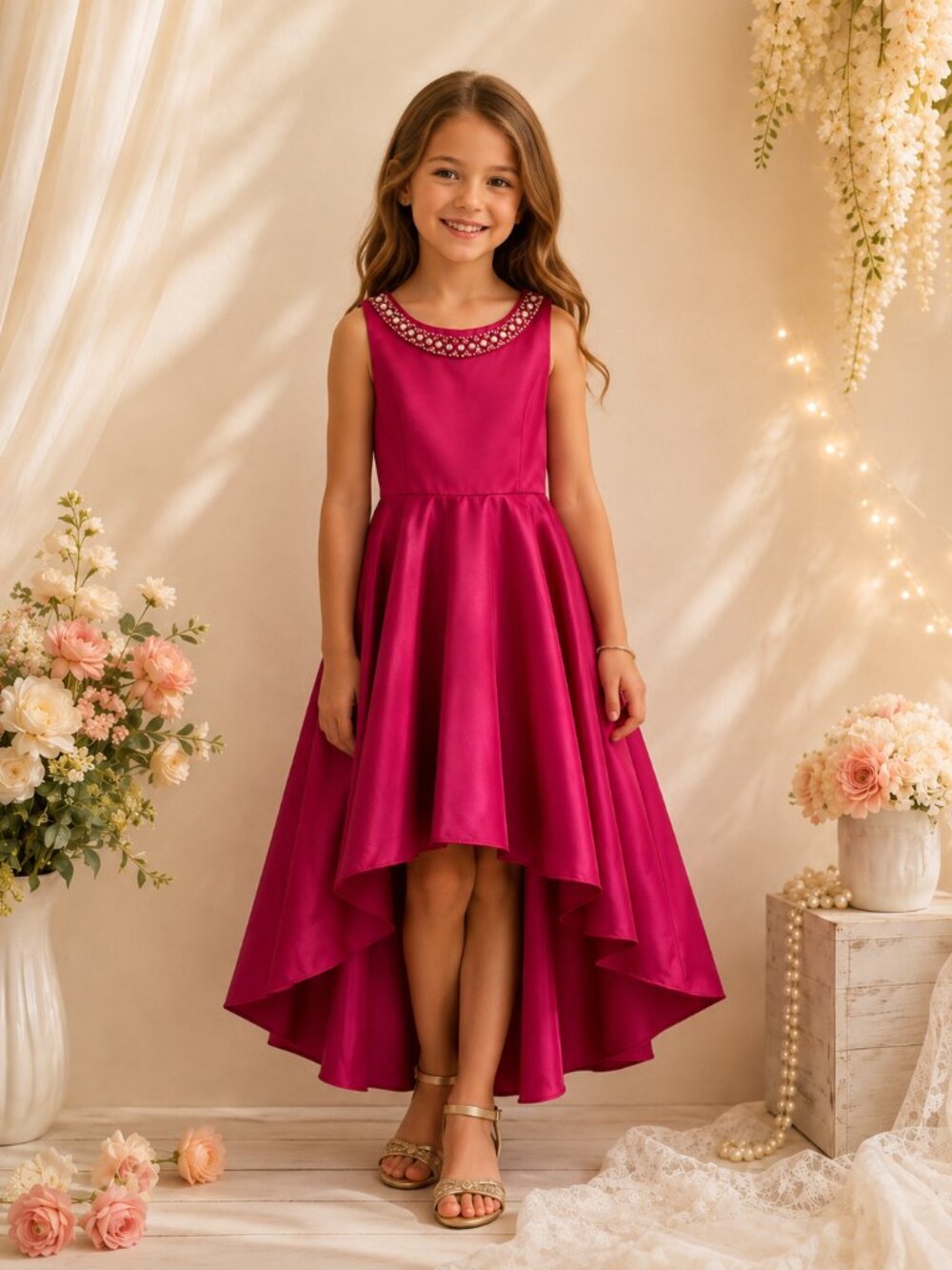 Rare Editions Girls Small Hi-Low Party Dress Jeweled Neckline Size 10